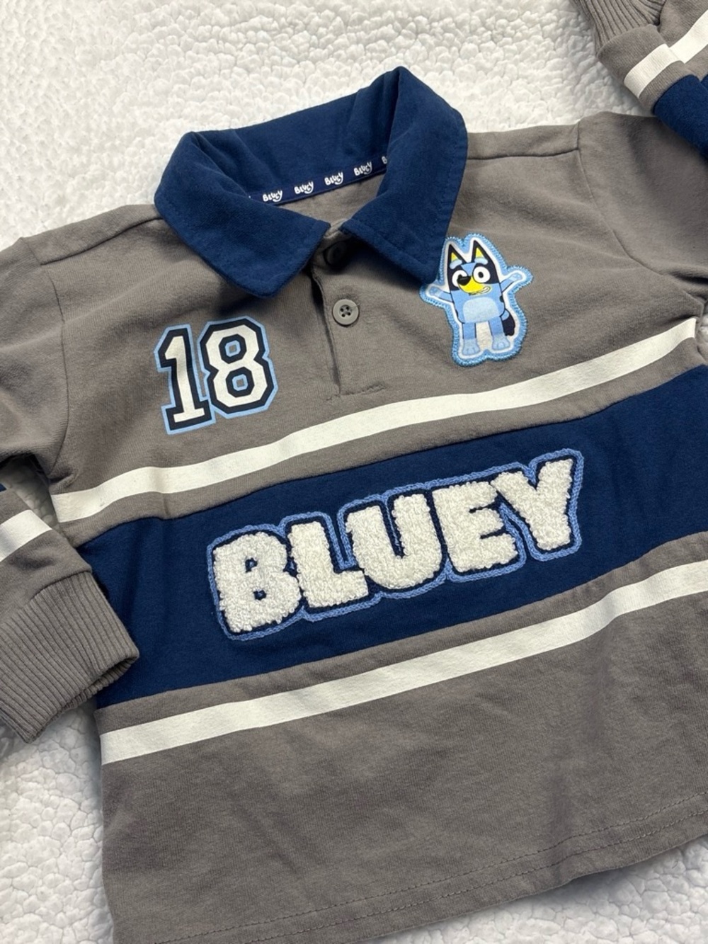 Bluey Gray & Navy Long-Sleeve Polo Top for Kids